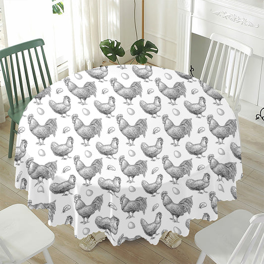 Hand Drawn Chicken Pattern Print Waterproof Round Tablecloth