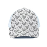 Hand Drawn Chicken Pattern Print White Mesh Trucker Cap