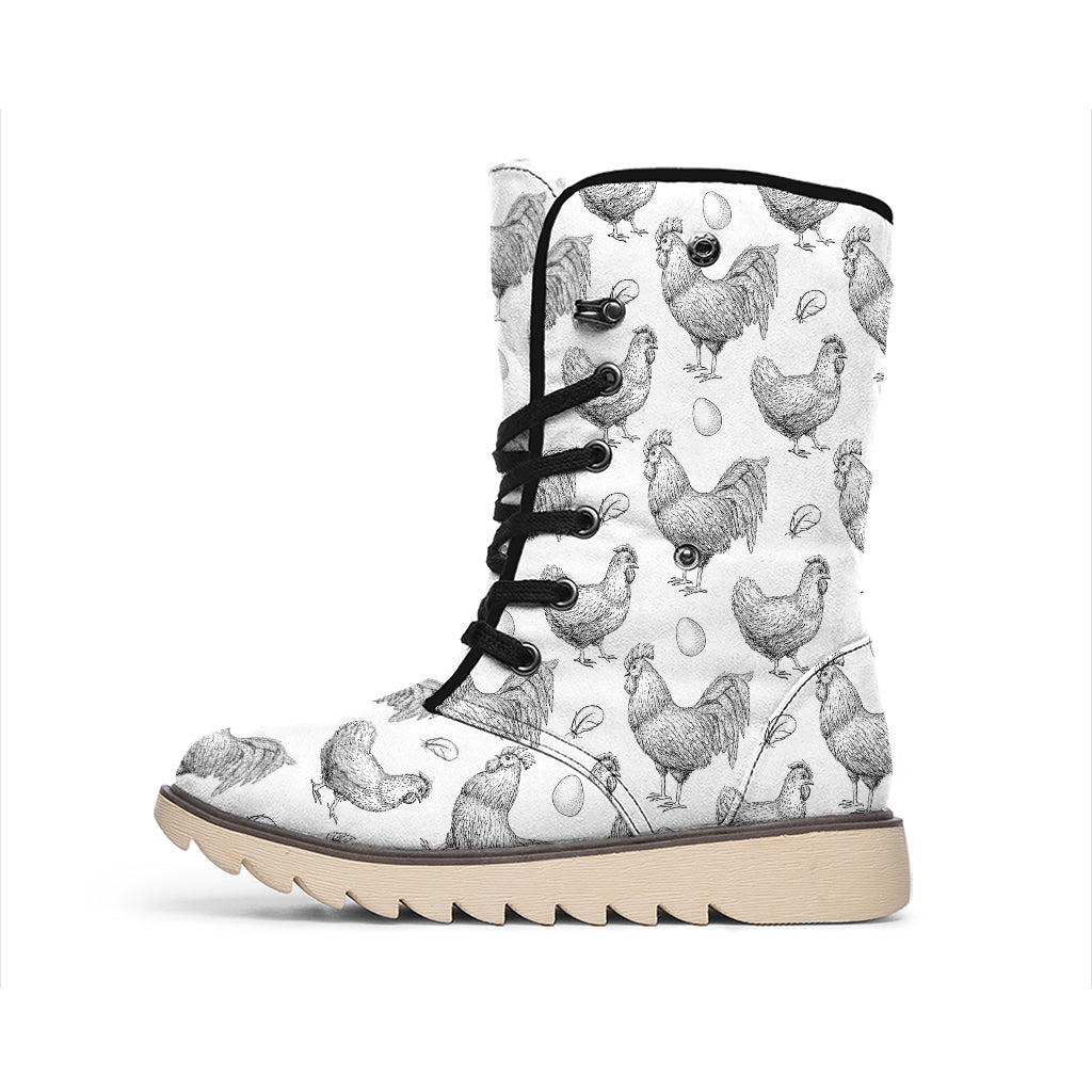 Hand Drawn Chicken Pattern Print Winter Boots