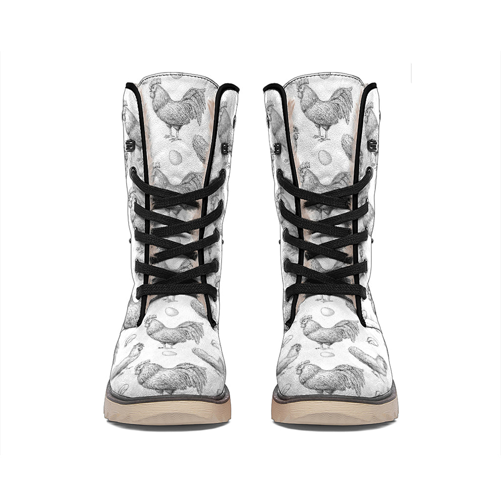 Hand Drawn Chicken Pattern Print Winter Boots