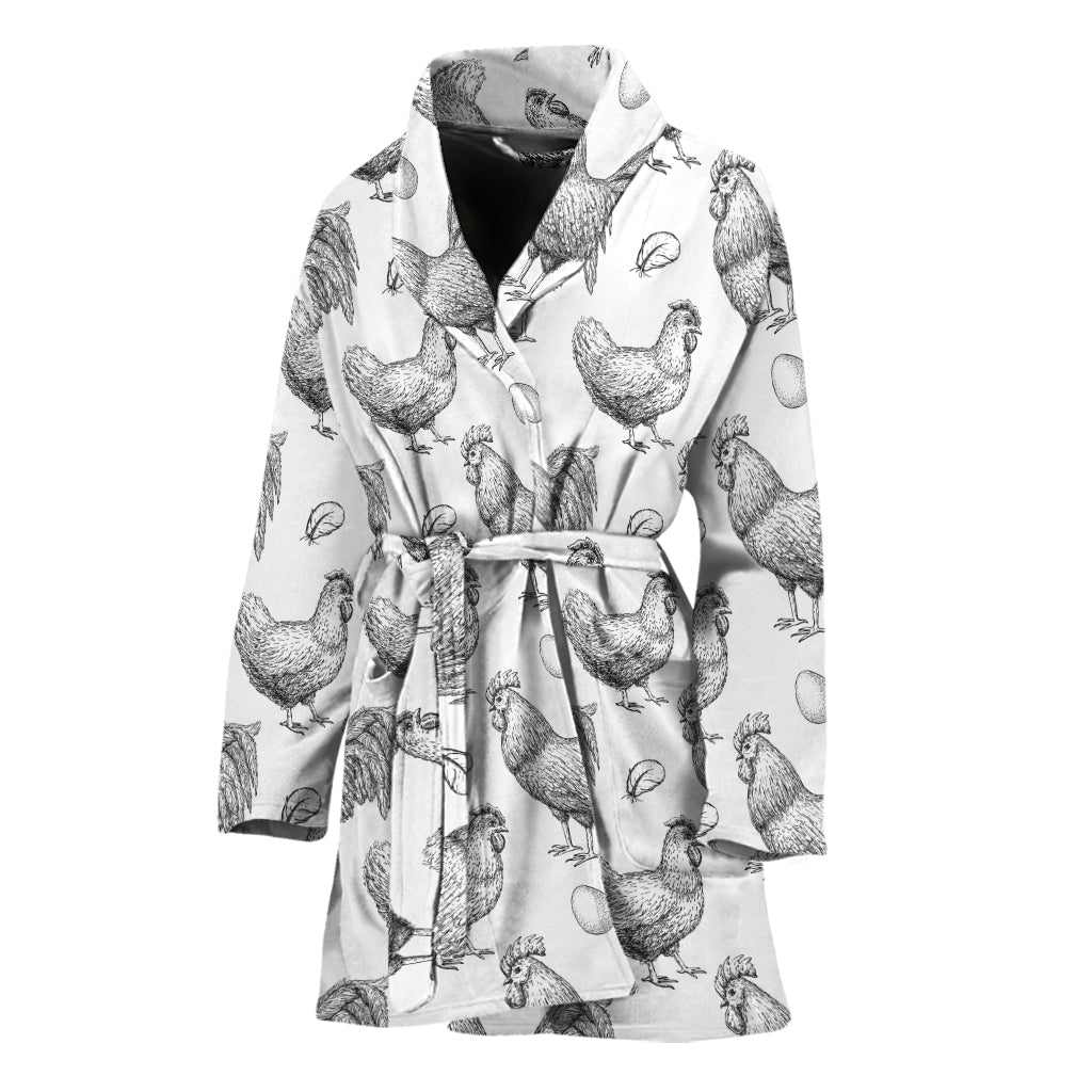 Hand Drawn Chicken Pattern Print Women's Bathrobe