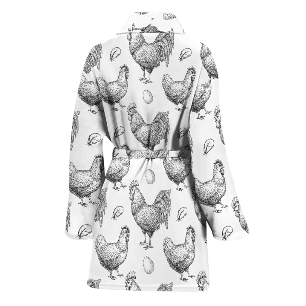 Hand Drawn Chicken Pattern Print Women's Bathrobe