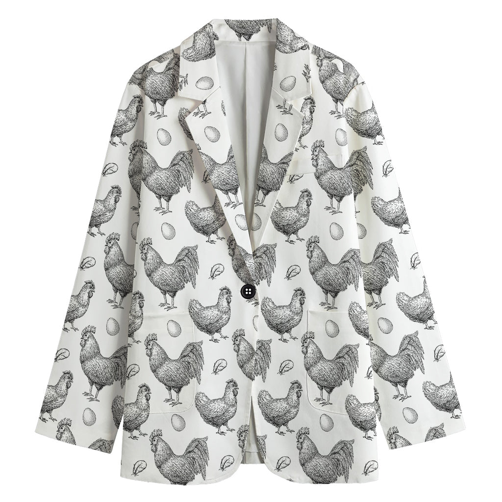 Hand Drawn Chicken Pattern Print Women's Blazer