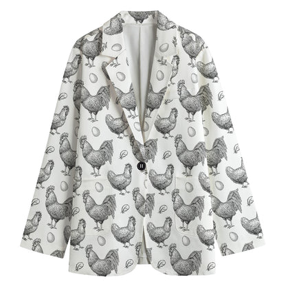 Hand Drawn Chicken Pattern Print Women's Blazer