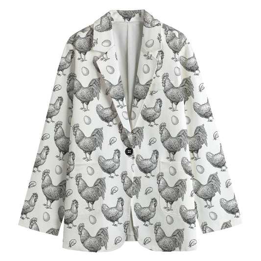 Hand Drawn Chicken Pattern Print Women's Blazer