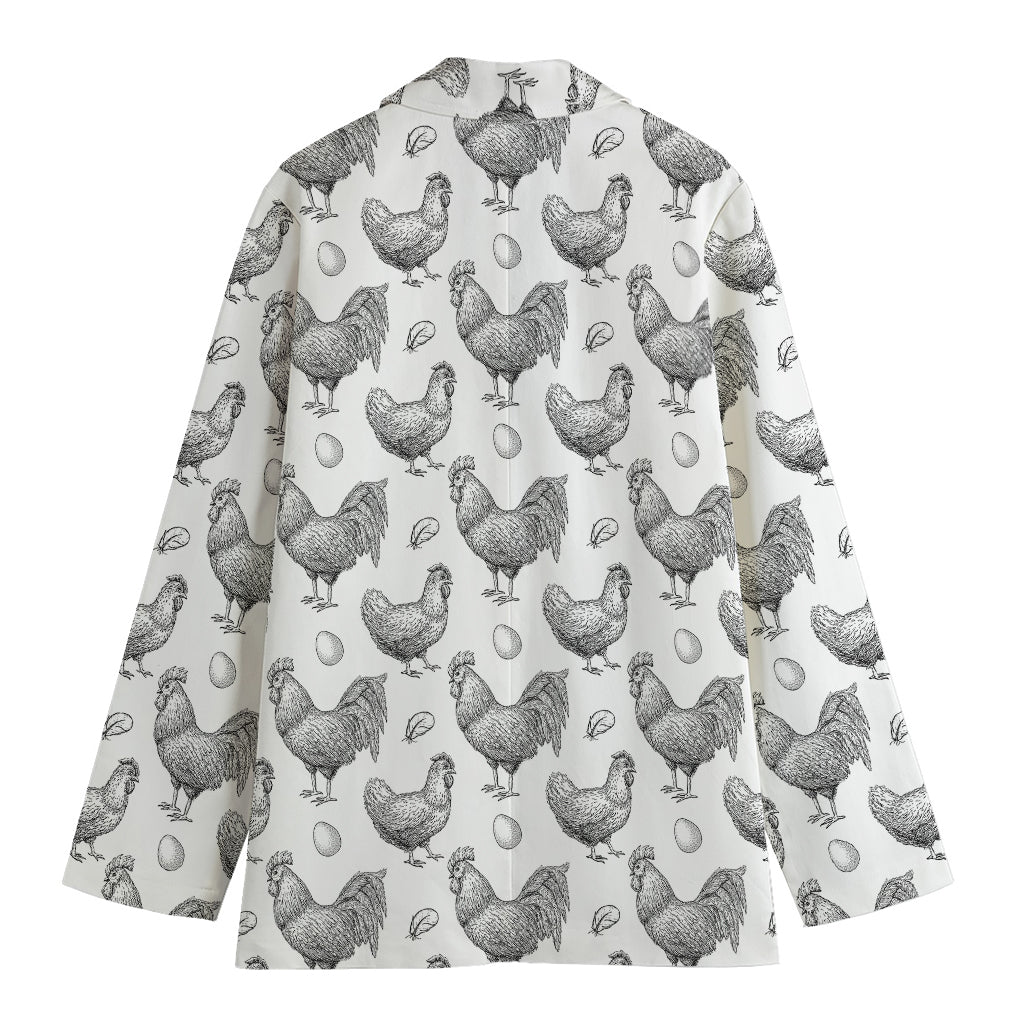 Hand Drawn Chicken Pattern Print Women's Blazer