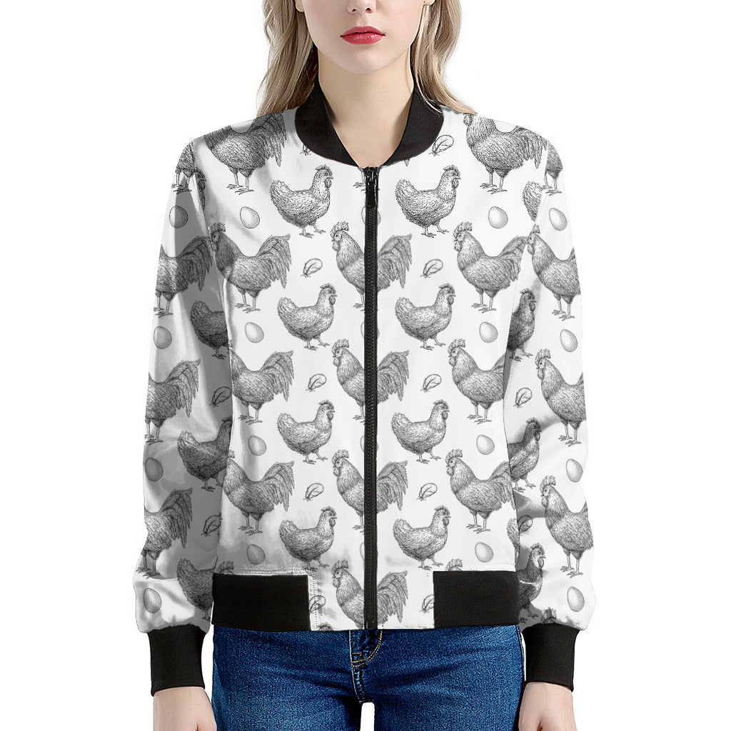 Hand Drawn Chicken Pattern Print Women's Bomber Jacket