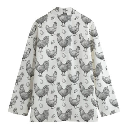 Hand Drawn Chicken Pattern Print Women's Cotton Blazer