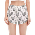 Hand Drawn Chicken Pattern Print Women's Split Running Shorts