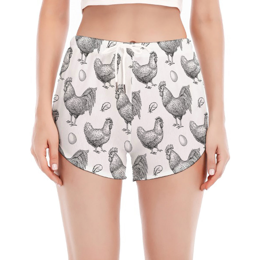 Hand Drawn Chicken Pattern Print Women's Split Running Shorts