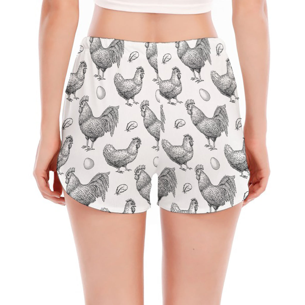 Hand Drawn Chicken Pattern Print Women's Split Running Shorts
