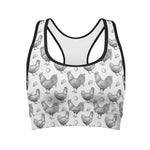 Hand Drawn Chicken Pattern Print Women's Sports Bra