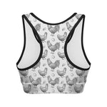 Hand Drawn Chicken Pattern Print Women's Sports Bra