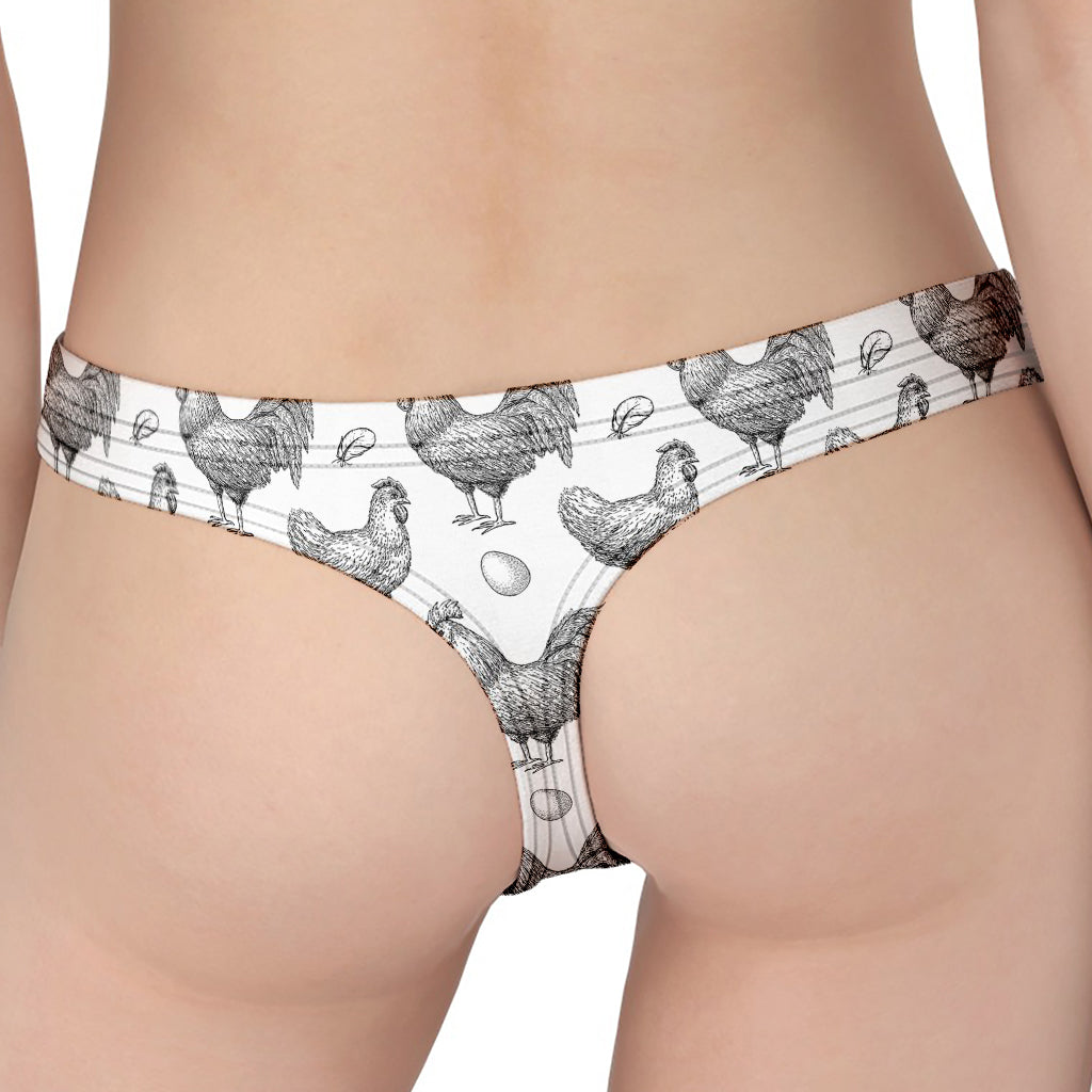 Hand Drawn Chicken Pattern Print Women's Thong
