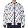 Hand Drawn Chicken Pattern Print Zip Sleeve Bomber Jacket