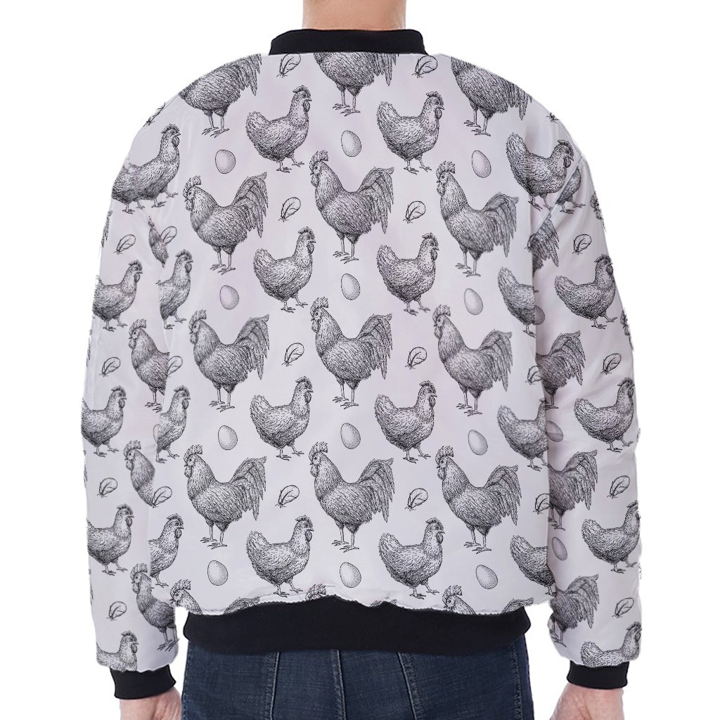 Hand Drawn Chicken Pattern Print Zip Sleeve Bomber Jacket