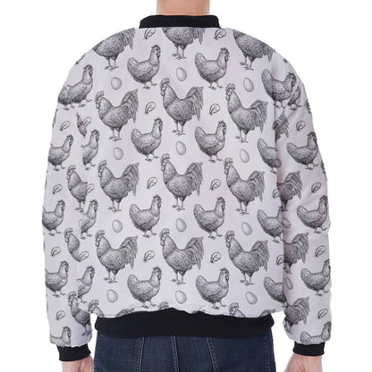 Hand Drawn Chicken Pattern Print Zip Sleeve Bomber Jacket