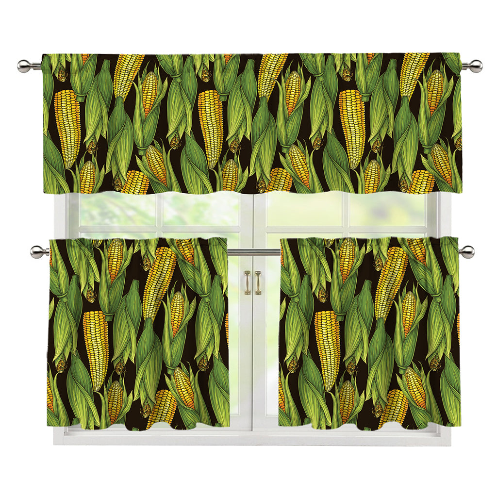 Hand-Drawn Corncob Pattern Print 3 Piece Kitchen Curtains
