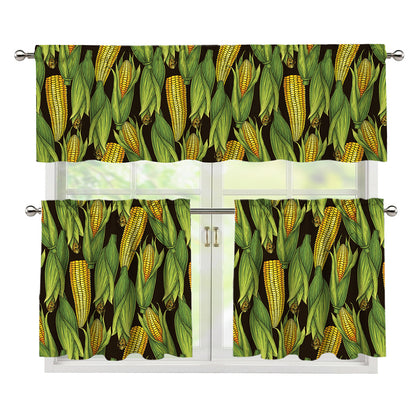 Hand-Drawn Corncob Pattern Print 3 Piece Kitchen Curtains