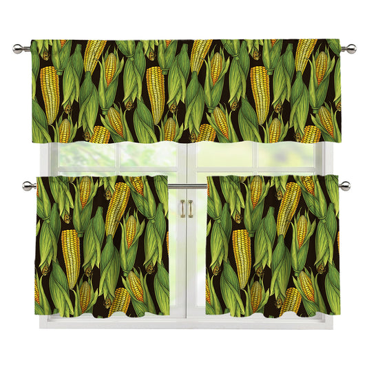 Hand-Drawn Corncob Pattern Print 3 Piece Kitchen Curtains