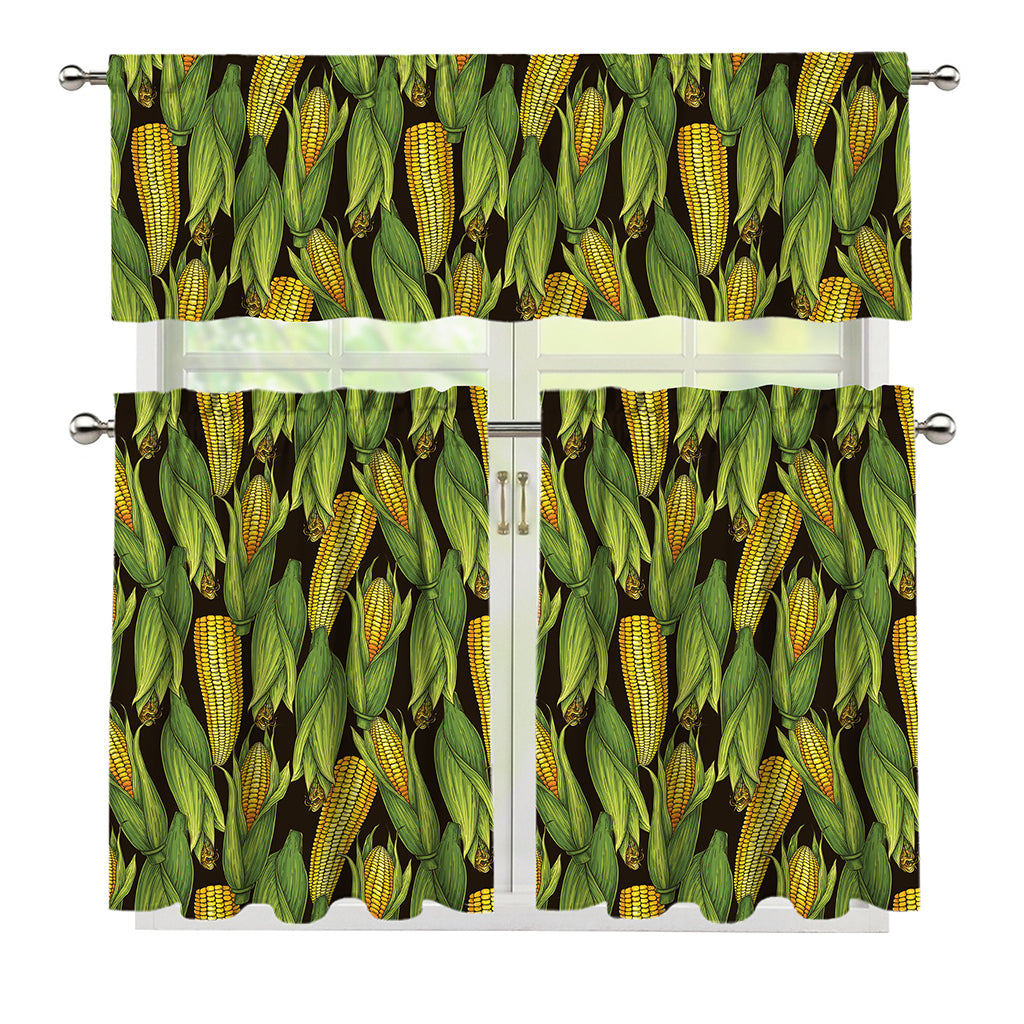 Hand-Drawn Corncob Pattern Print 3 Piece Kitchen Curtains