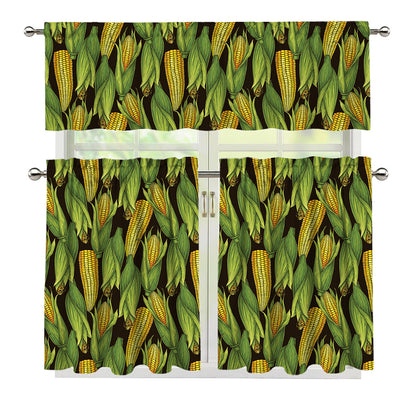Hand-Drawn Corncob Pattern Print 3 Piece Kitchen Curtains