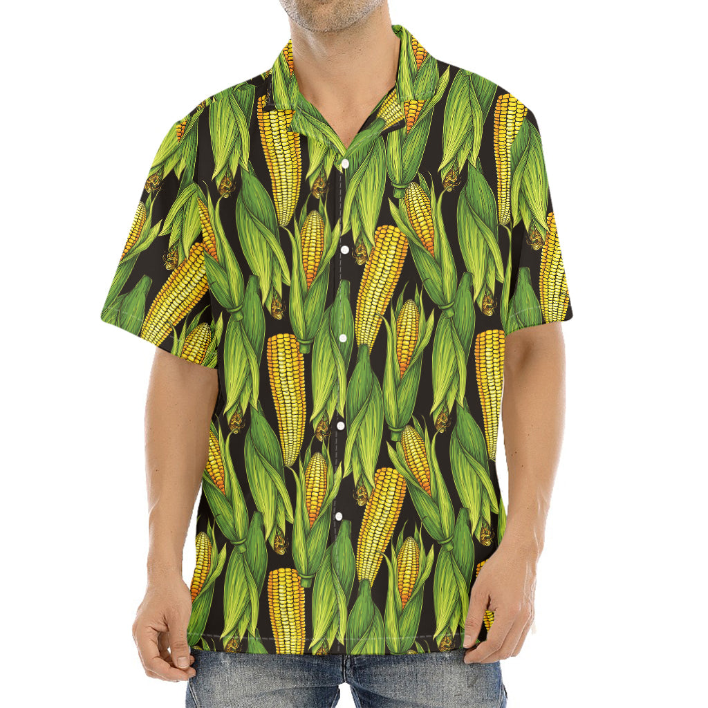 Hand-Drawn Corncob Pattern Print Aloha Shirt