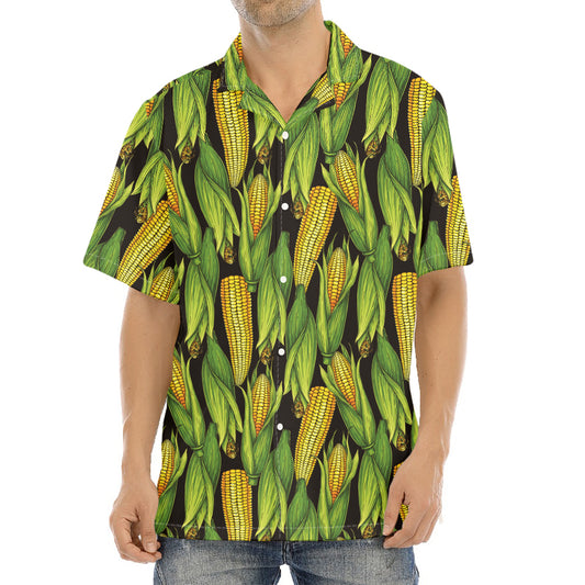 Hand-Drawn Corncob Pattern Print Aloha Shirt
