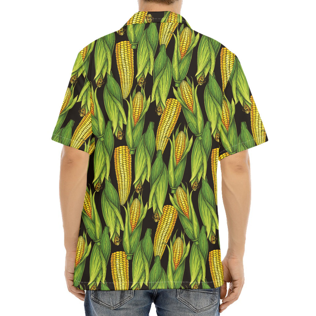Hand-Drawn Corncob Pattern Print Aloha Shirt