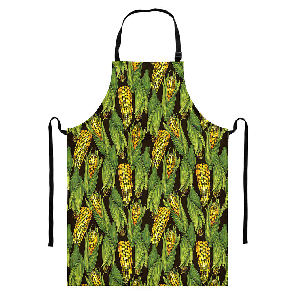 Hand-Drawn Corncob Pattern Print Bib Apron With Pocket