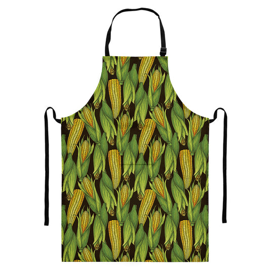 Hand-Drawn Corncob Pattern Print Bib Apron With Pocket