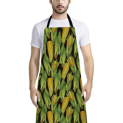 Hand-Drawn Corncob Pattern Print Bib Apron With Pocket