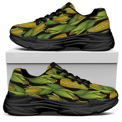 Hand-Drawn Corncob Pattern Print Black Chunky Shoes