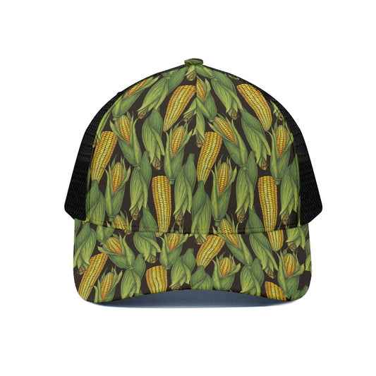 Hand-Drawn Corncob Pattern Print Black Mesh Trucker Cap