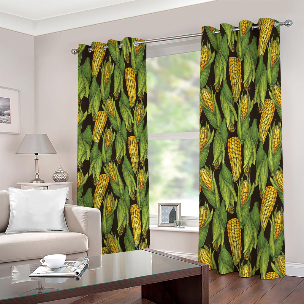 Hand-Drawn Corncob Pattern Print Blackout Grommet Curtains
