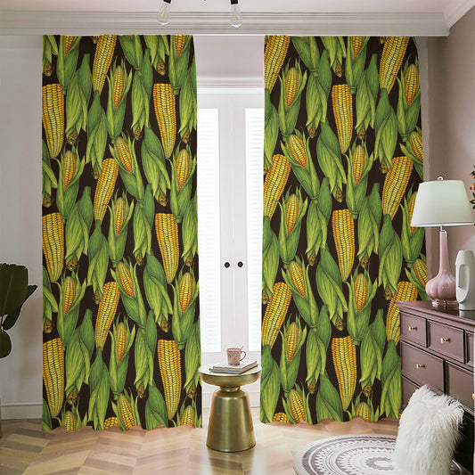 Hand-Drawn Corncob Pattern Print Blackout Pencil Pleat Curtains