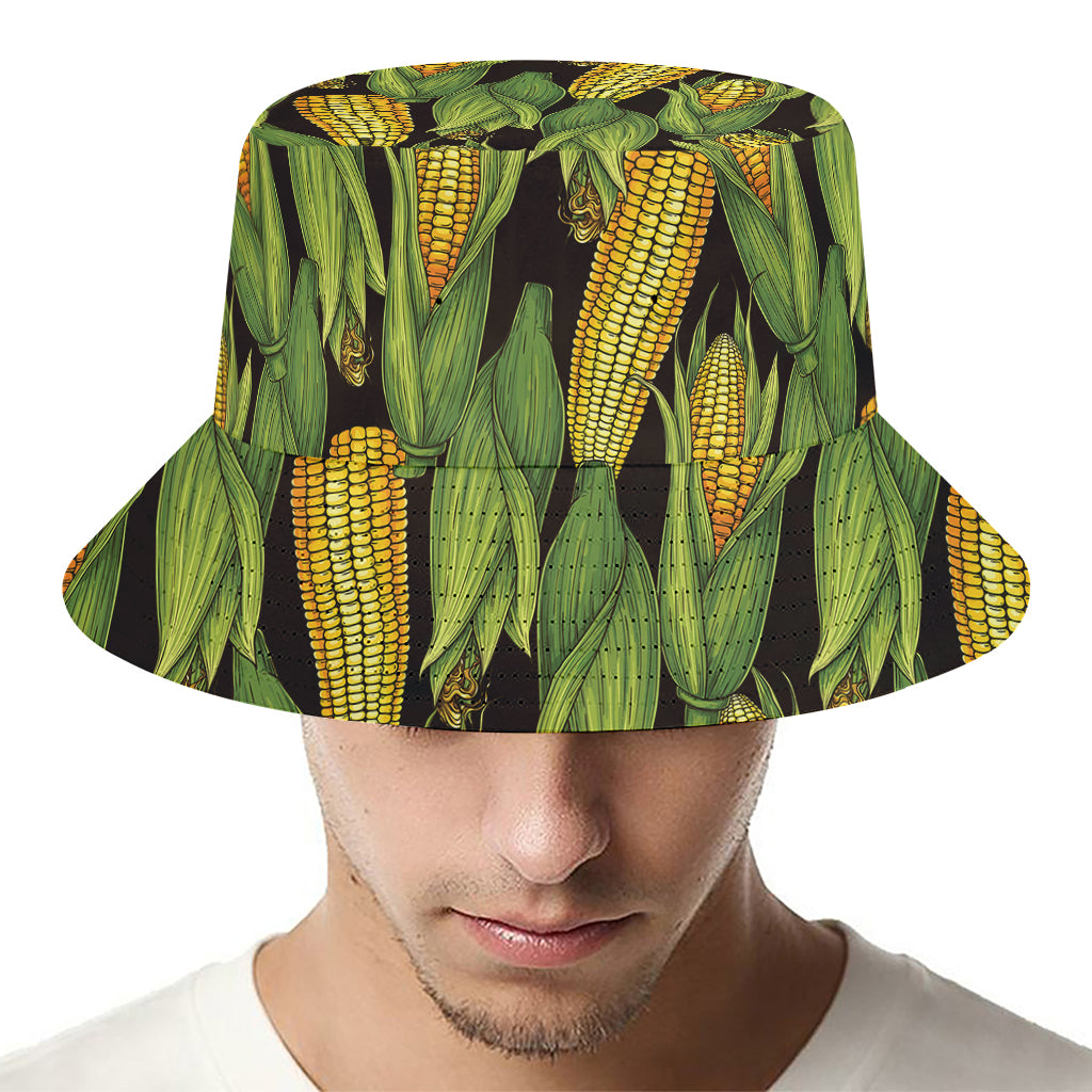 Hand-Drawn Corncob Pattern Print Bucket Hat