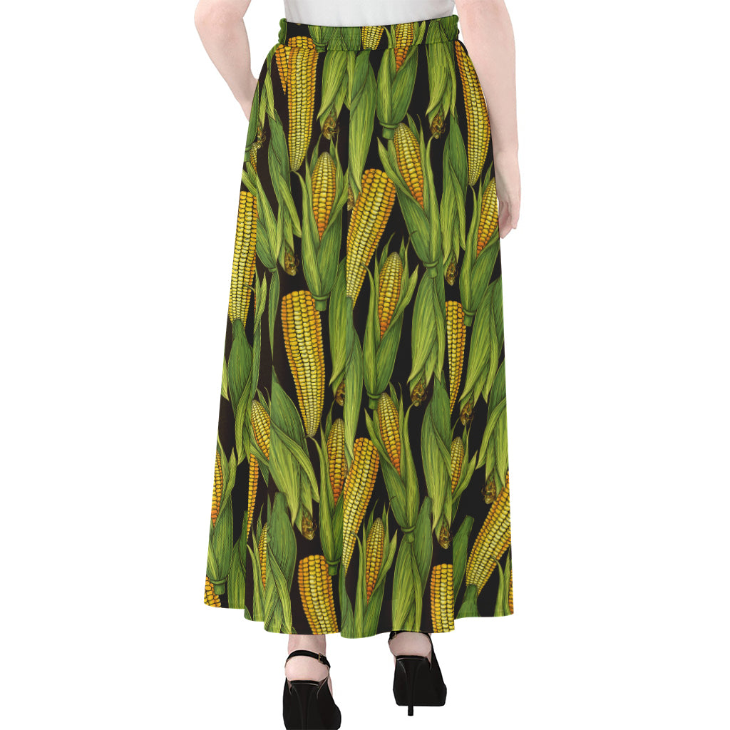 Hand-Drawn Corncob Pattern Print Chiffon Maxi Skirt