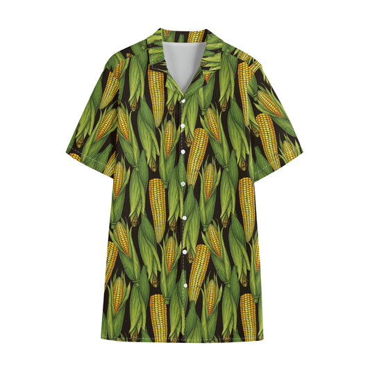 Hand-Drawn Corncob Pattern Print Cotton Hawaiian Shirt