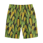 Hand-Drawn Corncob Pattern Print Cotton Shorts