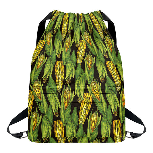 Hand-Drawn Corncob Pattern Print Drawstring Backpack