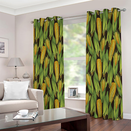 Hand-Drawn Corncob Pattern Print Extra Wide Grommet Curtains