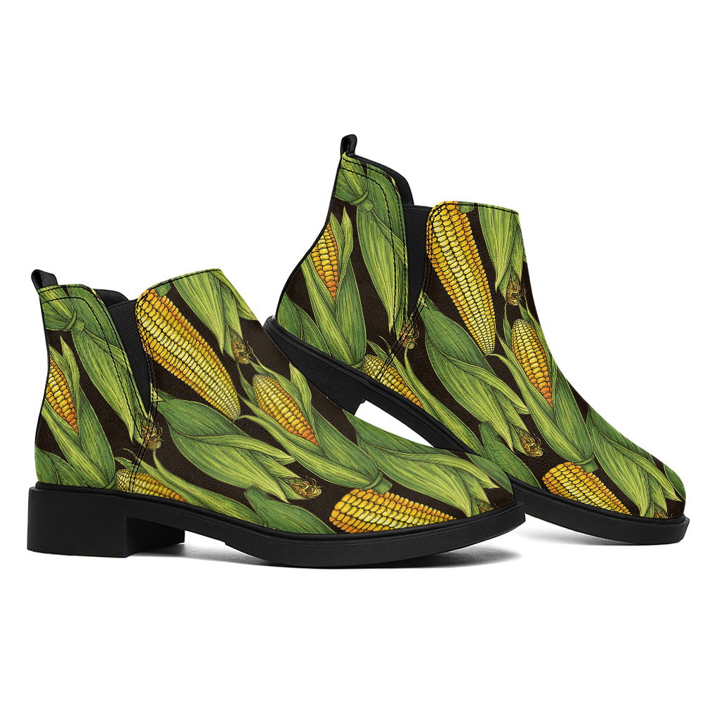 Hand-Drawn Corncob Pattern Print Flat Ankle Boots