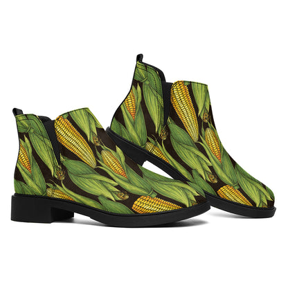 Hand-Drawn Corncob Pattern Print Flat Ankle Boots