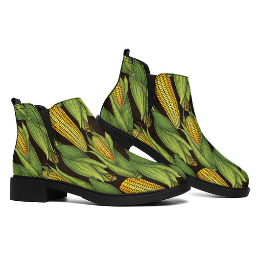 Hand-Drawn Corncob Pattern Print Flat Ankle Boots