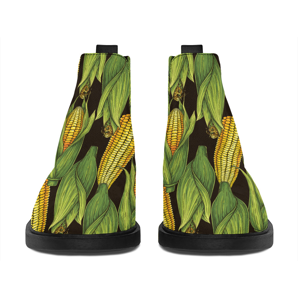 Hand-Drawn Corncob Pattern Print Flat Ankle Boots