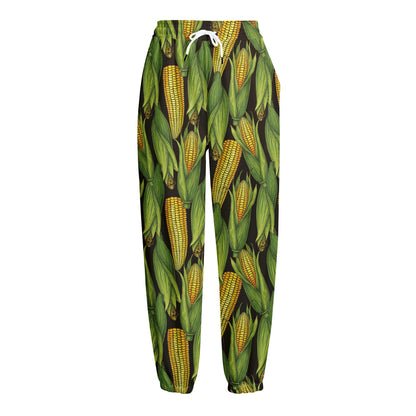 Hand-Drawn Corncob Pattern Print Fleece Lined Knit Pants
