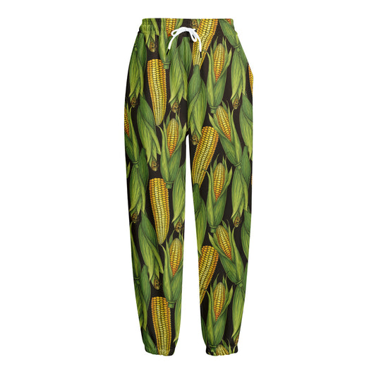 Hand-Drawn Corncob Pattern Print Fleece Lined Knit Pants