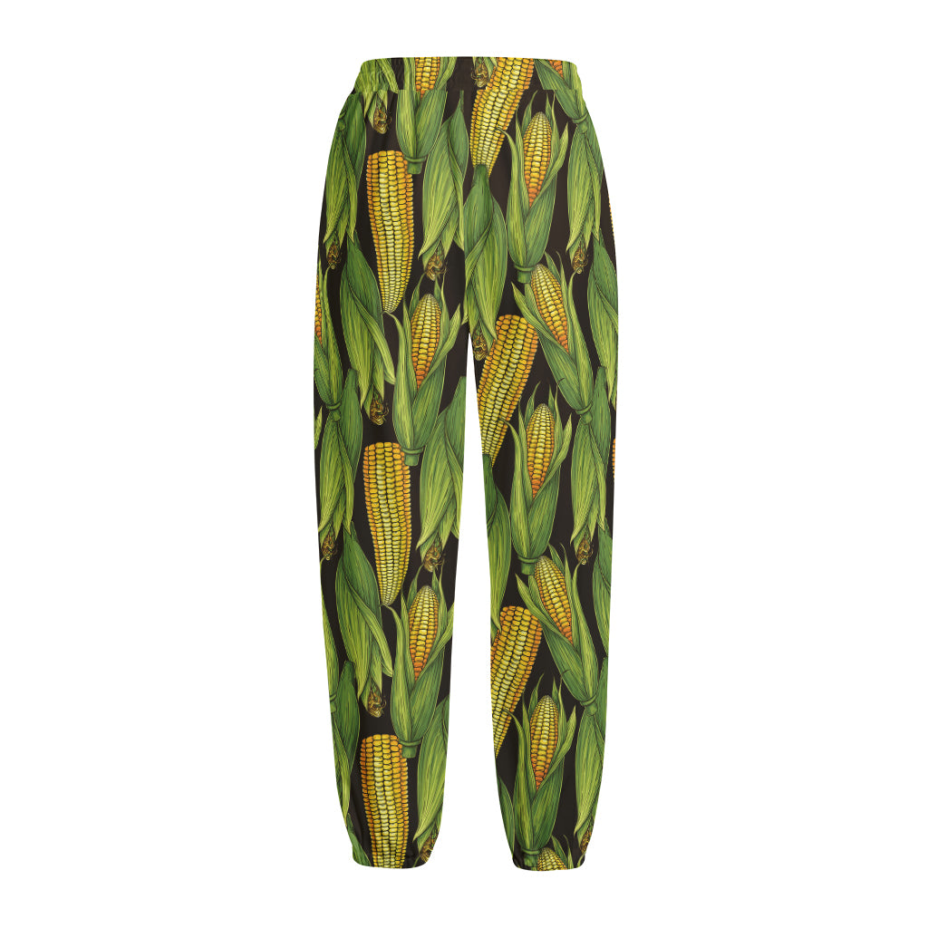 Hand-Drawn Corncob Pattern Print Fleece Lined Knit Pants
