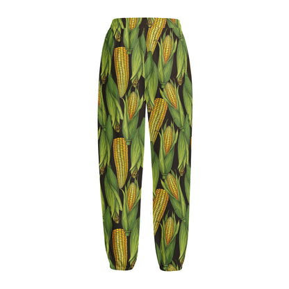 Hand-Drawn Corncob Pattern Print Fleece Lined Knit Pants